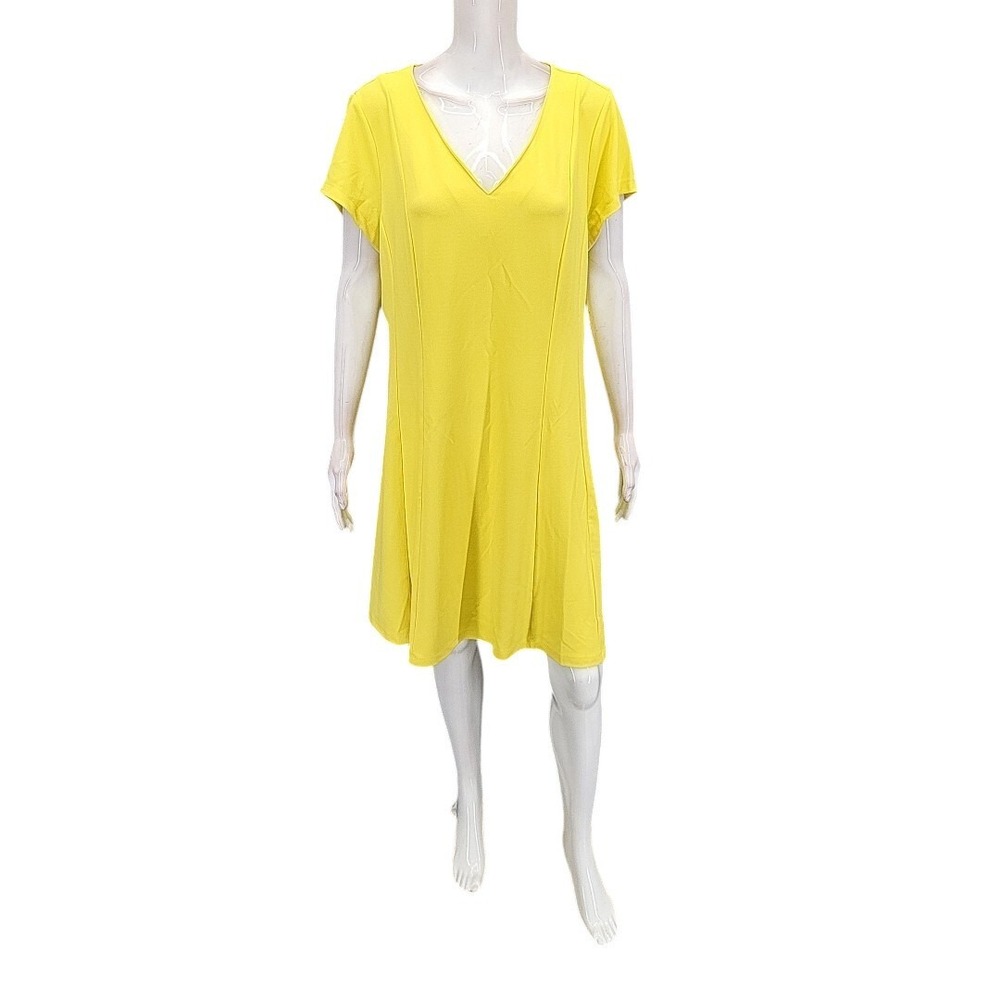 Isaac Mizrahi Live Yellow Pebble Knit V-Neck Swing Dress Petite XL A591644